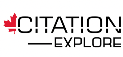 Logo with the word "CITATION" split by a horizontal line, a red maple leaf forming the "C", and the word "EXPLORE" below to the right. The maple leaf suggests a Canadian connection.